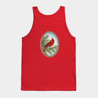 Red Cardinal Winter Pines & Snow Tank Top